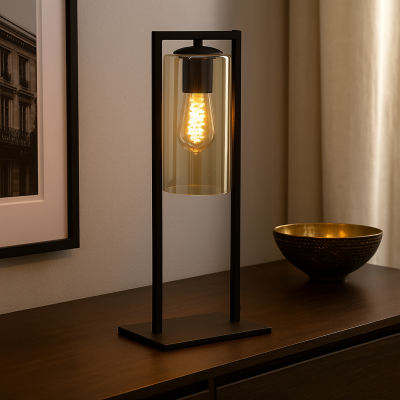 Industriální stolní lampa černá, Tonia, s vypínačem