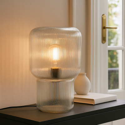 Designová stolní lampa průhledná, Chelsea, s vypínačem