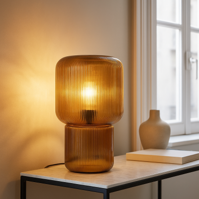 Designová stolní lampa hnědá, Chelsea, s vypínačem