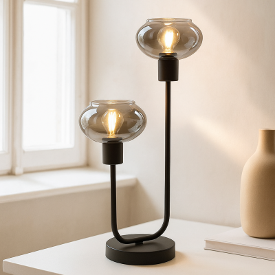 Designová stolní lampa šedá, Skip, s vypínačem