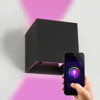 Moderní chytré nástěnné světlo černé, Dion, 6W, LED RGBW, IP54