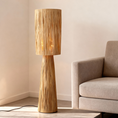 Rustikální stojací lampa hnědá, Daisy, s vypínačem