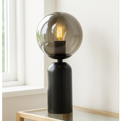 Mramorová stolní lampa šedá, Alan, s vypínačem