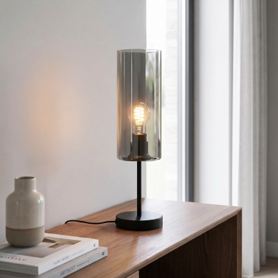 Moderní stolní lampa šedá, Gaya, s vypínačem