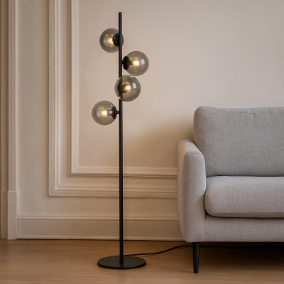 Designová stojací lampa šedá, Remo, s vypínačem