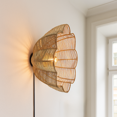 Ratanové nástěnné světlo hnědé, Heather, s vypínačem