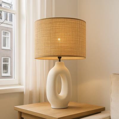 Rustikální stolní lampa bílá, Bette, s vypínačem