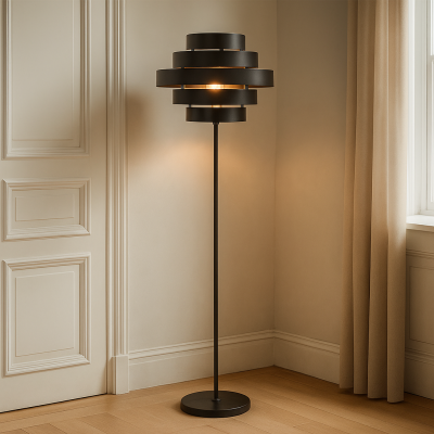 Rustikální stojací lampa černá, Jana, s vypínačem