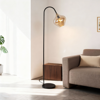 Designová stojací lampa jantarová, Sophia, s vypínačem