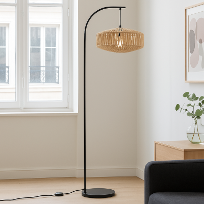 Rustikální stojací lampa hnědá, Selena, s vypínačem