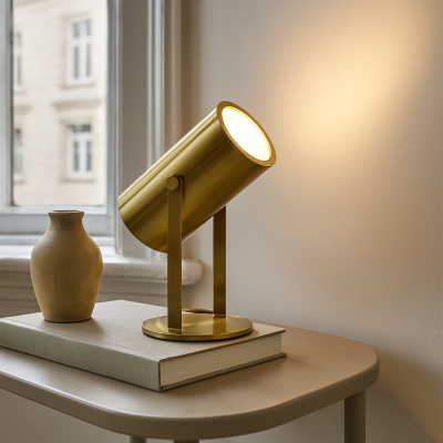 Moderní nabíjecí stolní lampa mosazná, Elko, 2W, LED 3000 K, s vypínačem