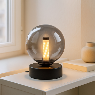 Moderní nabíjecí stolní lampa černá, Theo, 2W, LED 3000 K, IP44, s 3stupňovým stmíváním