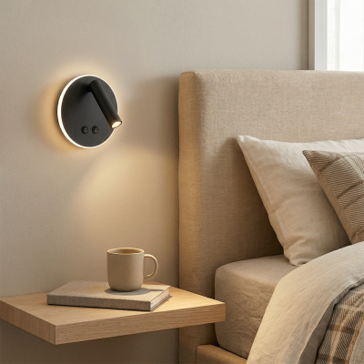 Moderní nástěnné světlo černé, Robbie, 10W, LED 4000 K, s vypínačem