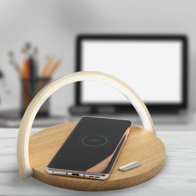 Plastová stolní lampa dřevěná, Erhan, 2W, LED 3000 K, s vypínačem