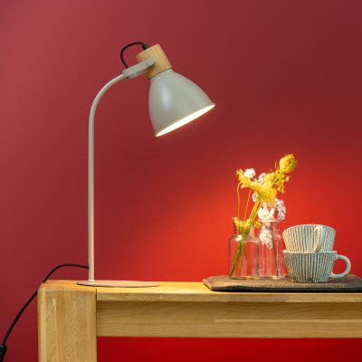 Rustikální stolní lampa taupe, Thalina, s vypínačem