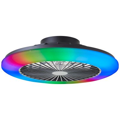 Moderní stropní ventilátor černý, Sofieke, 40W, RGBW LED, s dálkovým ovládáním
