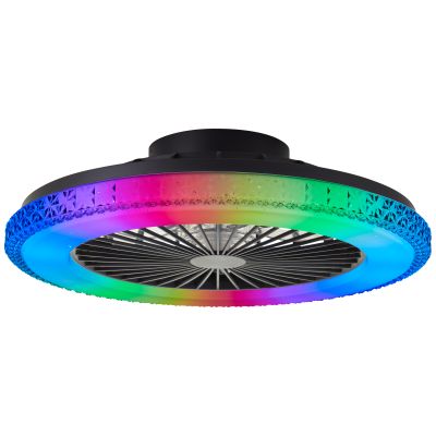 Moderní stropní ventilátor černý, Baki, 40W, RGBW LED, s dálkovým ovládáním