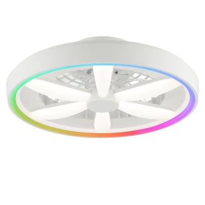 Plastový stropní ventilátor bílý, Roos, 48W, LED RGBW, s dálkovým ovládáním