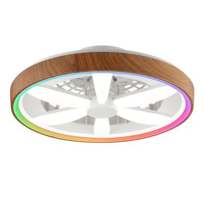 Plastový stropní ventilátor dřevěný, Roos, 48W, LED RGBW, s dálkovým ovládáním