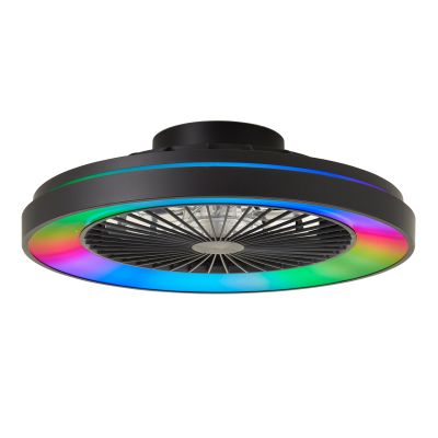 Moderní stropní ventilátor černý, Yasir, 40W, RGBW LED, s dálkovým ovládáním