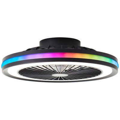 Moderní stropní ventilátor černý, Stefanus, 40W, RGBW LED, s dálkovým ovládáním