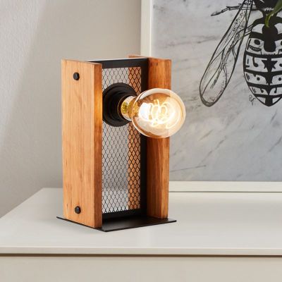 Rustikální stolní lampa hnědá, Rasha, s vypínačem