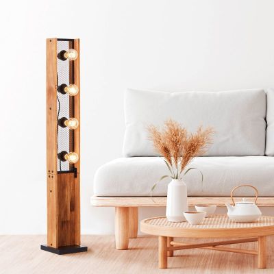 Rustikální stojací lampa hnědá, Rasha, s vypínačem