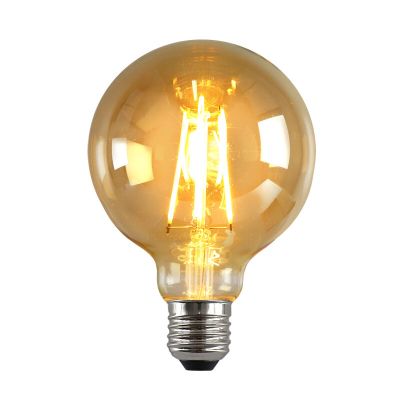 Stmívatelná LED žárovka E27 Olucia, G95, 6W, jantarové sklo, 2200k