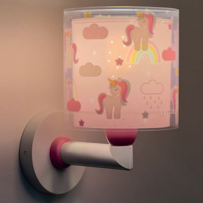 Růžová nástěnná lampa do dětského pokoje plastová, Unicorn
