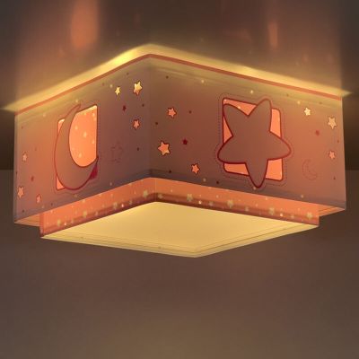 Růžové stropní svítildlo do dětského pokoje plastové, Maan en sterren