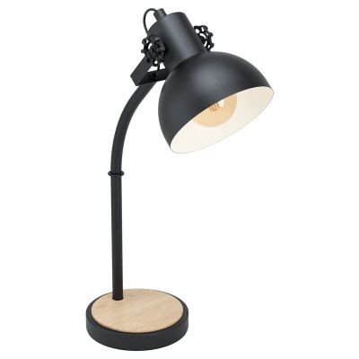 Dřevěná industriální stolní lampa černá, Elmira, s vypínačem