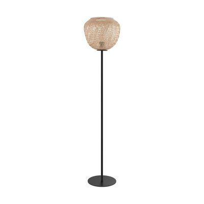 Dřevěná rustikální stojací lampa černá, Nicole, s vypínačem