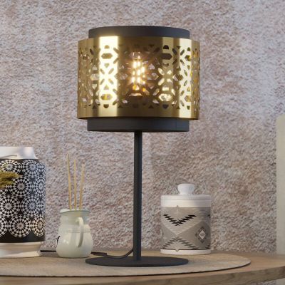 Ocelová retro stolní lampa mosazná, Quincy, s vypínačem