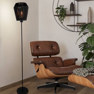 Papírová stojací lampa černá, Caine, s vypínačem