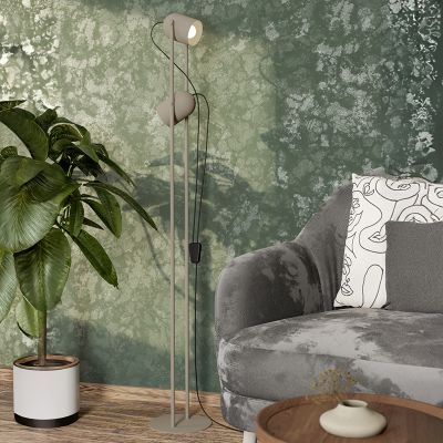 Ocelová vintage stojací lampa hnědá, Tjitte, s vypínačem