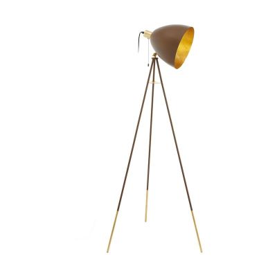 Ocelová moderní trojnohá stojací lampa zlatá, Maick, s tahovým vypínačem