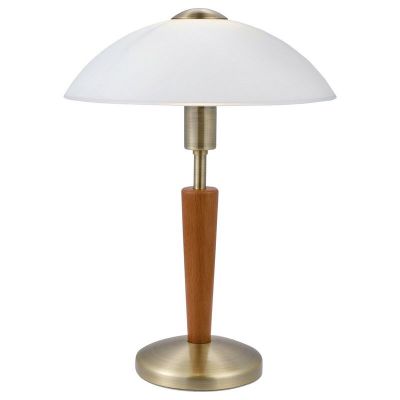 Dřevěná klasická stolní lampa bronzová, Miam, s dotykovým stmívačem