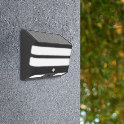 Plastové solární venkovní nástěnné světlo černé, Hisham, 6,5W, LED 4000 K, IP65