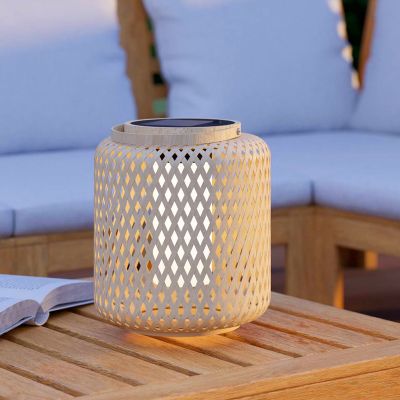 Dřevěná solární venkovní stolní lampa hnědá, Hanin, 3,3W, LED 4000 K, IP44, s vypínačem