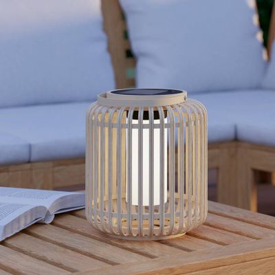 Dřevěná solární venkovní stolní lampa hnědá, Hanin, 3,3W, LED 4000 K, IP44, s vypínačem