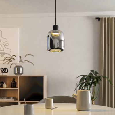 Skleněné moderní chytré závěsné světlo černé, Tamika, 3,7W, LED RGBW