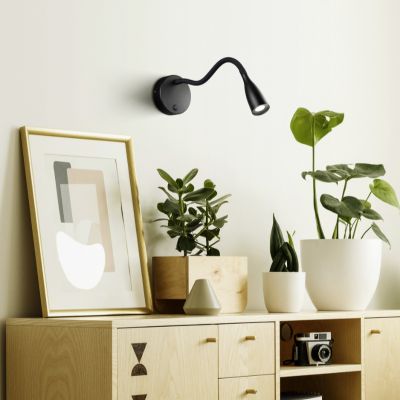 Plastové nástěnné světlo černé, Obbe, 3,8W, LED 3000 K, s vypínačem