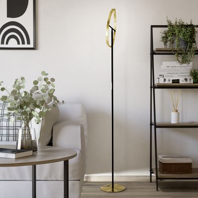 Plastová designová stojací lampa mosazná, Corwin, 8,8W, LED 3000 K, s dotykovým stmívačem