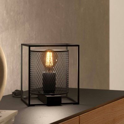 Hliníková industriální stolní lampa černá, Thiemo, s vypínačem