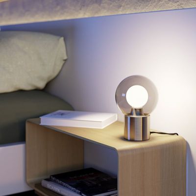 Skleněná moderní stolní lampa niklová, Bravino, s dotykovým stmívačem