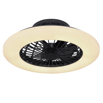 Černý moderní stropní ventilátor z plastu, Joni, 40W, nastavitelný výkon LED světla z teplé až studené bílé, s dálkovým ovládáním