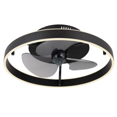 Černý moderní stropní ventilátor z plastu, Joos, 40W, nastavitelný LED výkon z teplé až studené bílé, s dálkovým ovládáním