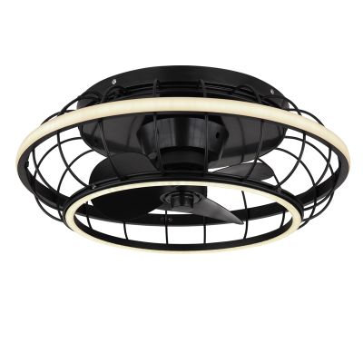 Černý kovový stropní ventilátor s průmyslovým osvětlením, Jorne, 30 W, nastavitelný výkon LED diod v teplé až studené bílé barvě, s dálkovým ovládáním