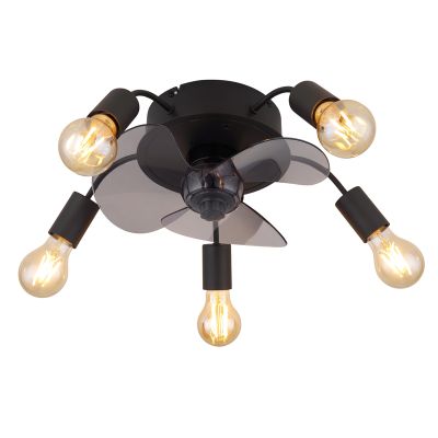 Černý moderní stropní ventilátor kovový, Kiet, s dálkovým ovládáním