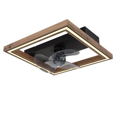 Hnědý moderní stropní ventilátor z plastu, Lamyea, 24W, nastavitelný LED svítivost od teplé do studené bílé, s dálkovým ovládáním